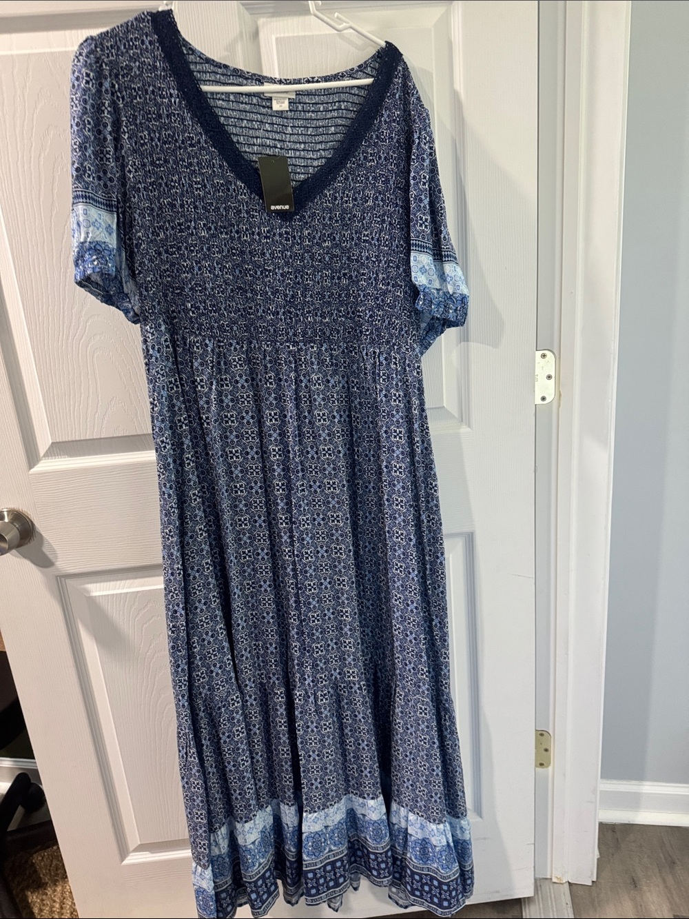Avenue Navy and Light Blue Patterned Maxi Dress